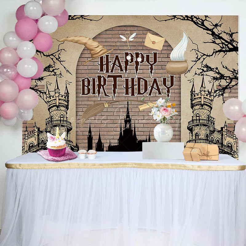 Lofaris Cartoon Magic Academy Castle Happy Birthday Backdrop