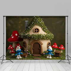 Lofaris Cartoon Mushroom House Elf Cute Cake Smash Backdrop