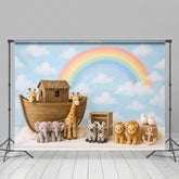 Lofaris Cartoon Noahs Ark Rainbow Sky Cake Smash Backdrop