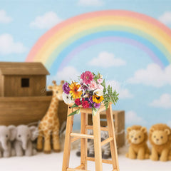 Lofaris Cartoon Noahs Ark Rainbow Sky Cake Smash Backdrop