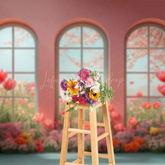 Lofaris Cartoon Oil Painting Tulip Pink Room Window Backdrop