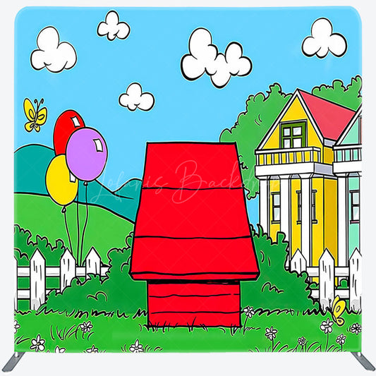 Lofaris Cartoon Outdoor Red House Grass Pillow Case Backdrop