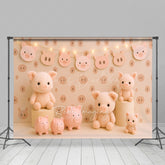 Lofaris Cartoon Pigs Lightings Sweet Cake Smash Backdrop