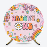 Lofaris Cartoon Pink Daisy Groovy One Round Birthday Backdrop