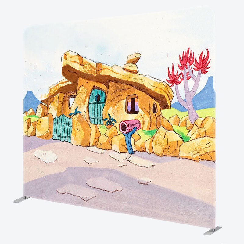 Lofaris Cartoon Primitive Man Cave Square Tension Backdrop