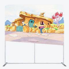 Lofaris Cartoon Primitive Man Cave Square Tension Backdrop