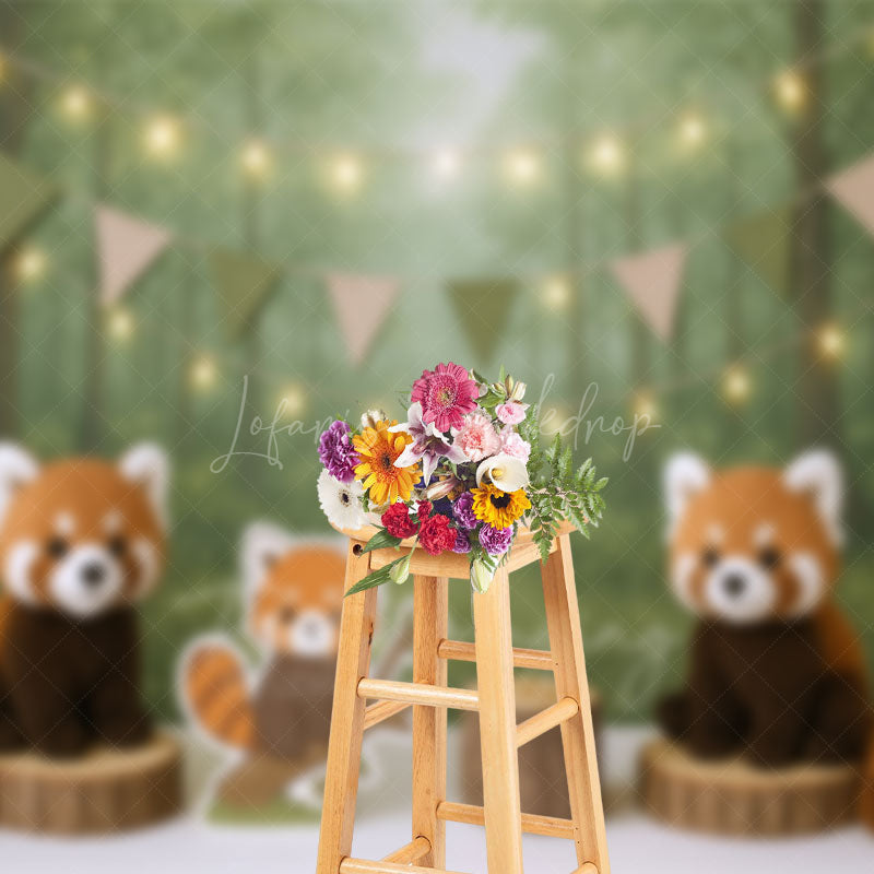 Lofaris Cartoon Raccoon Forest Jungle Cake Smash Backdrop