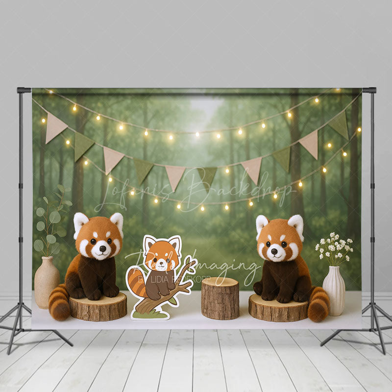 Lofaris Cartoon Raccoon Forest Jungle Cake Smash Backdrop