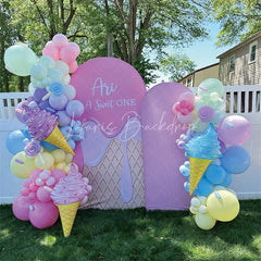 Lofaris Cartoon Rainbow Blue Sky Glitter Stars Arch Backdrop