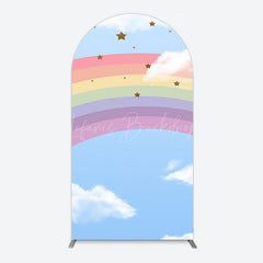 Lofaris Cartoon Rainbow Blue Sky Glitter Stars Arch Backdrop