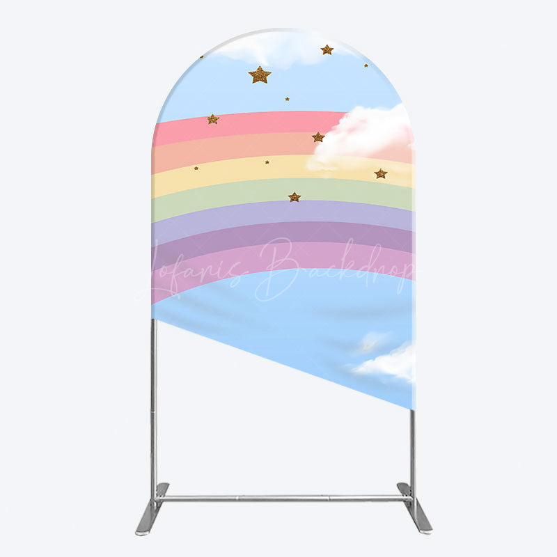 Lofaris Cartoon Rainbow Blue Sky Glitter Stars Arch Backdrop