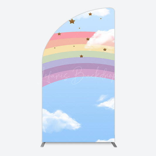 Lofaris Cartoon Rainbow Blue Sky Glitter Stars Half Moon Arch Backdrop