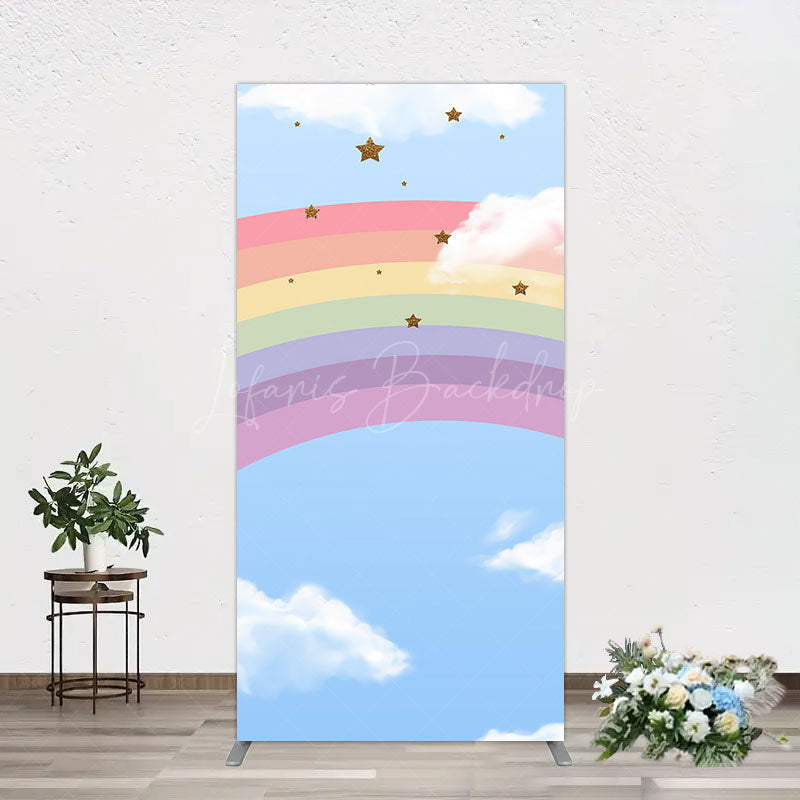 Lofaris Cartoon Rainbow Blue Sky Glitter Stars Rectangle Backdrop