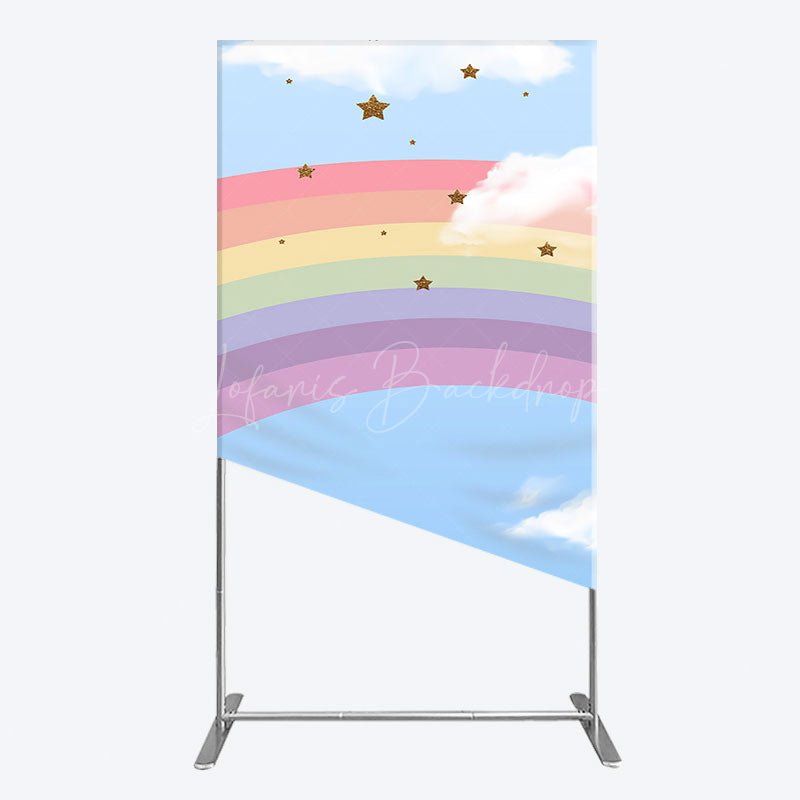 Lofaris Cartoon Rainbow Blue Sky Glitter Stars Rectangle Backdrop