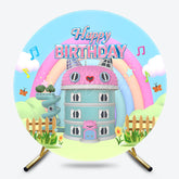 Lofaris Cartoon Rainbow Cat House Round Birthday Backdrop