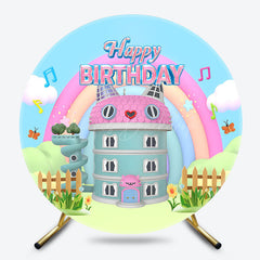 Lofaris Cartoon Rainbow Cat House Round Birthday Backdrop
