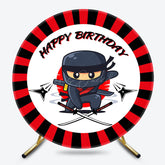Lofaris Cartoon Red Black Dart Ninja Round Birthday Backdrop