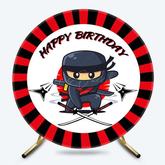 Lofaris Cartoon Red Black Dart Ninja Round Birthday Backdrop