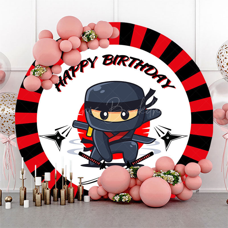Lofaris Cartoon Red Black Dart Ninja Round Birthday Backdrop