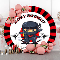Lofaris Cartoon Red Black Dart Ninja Round Birthday Backdrop