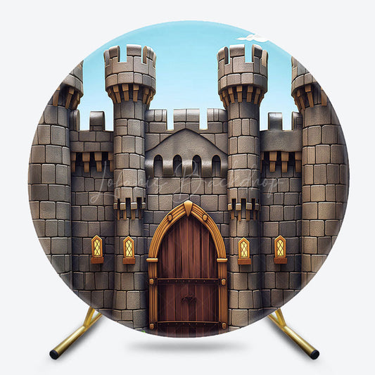 Lofaris Cartoon Retro Medieval Castle Round Birthday Backdrop