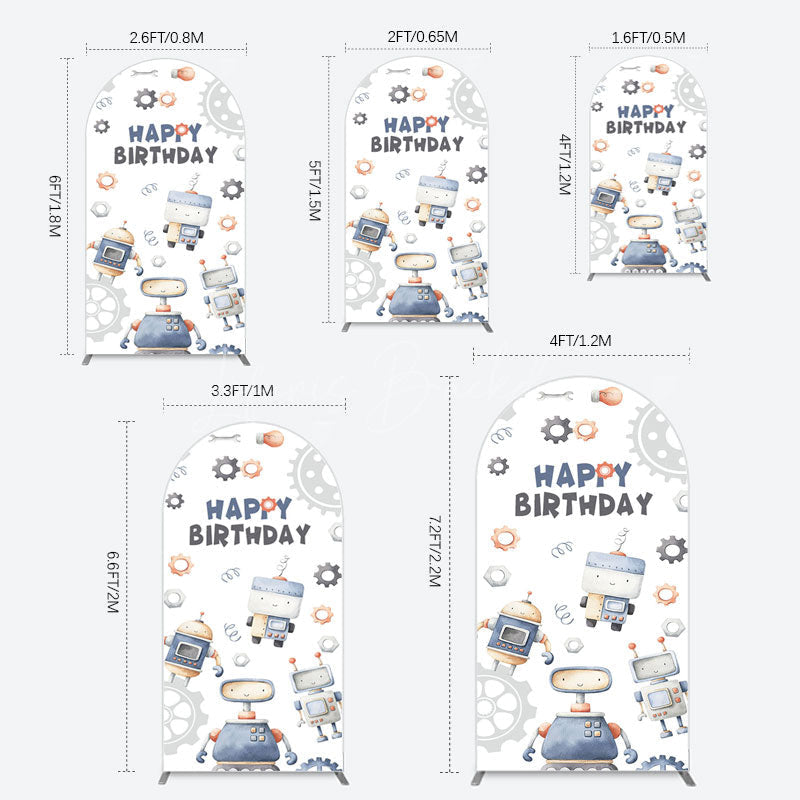 Lofaris Cartoon Robot Lovely Happy Birthday Arch Backdrop