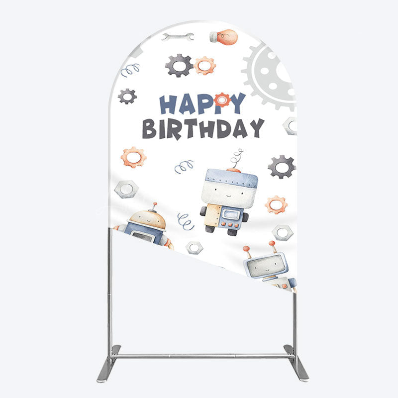 Lofaris Cartoon Robot Lovely Happy Birthday Arch Backdrop