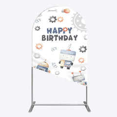 Lofaris Cartoon Robot Lovely Happy Birthday Arch Backdrop