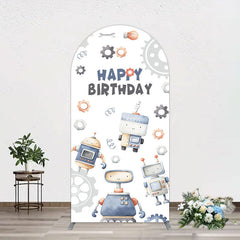 Lofaris Cartoon Robot Lovely Happy Birthday Arch Backdrop