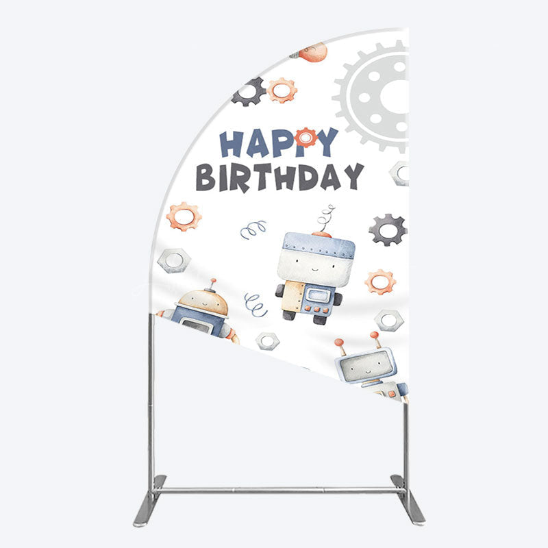 Lofaris Cartoon Robot Lovely Happy Birthday Half Moon Arch Backdrop