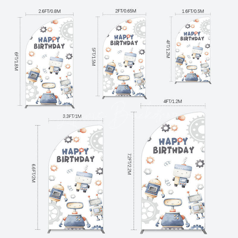 Lofaris Cartoon Robot Lovely Happy Birthday Half Moon Arch Backdrop