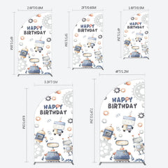 Lofaris Cartoon Robot Lovely Happy Birthday Half Moon Arch Backdrop