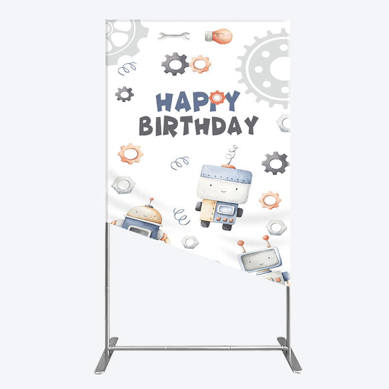 Lofaris Cartoon Robot Lovely Happy Birthday Rectangle Backdrop