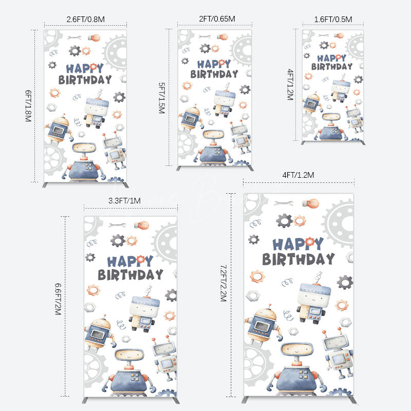 Lofaris Cartoon Robot Lovely Happy Birthday Rectangle Backdrop
