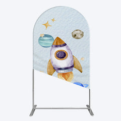 Lofaris Cartoon Starry Sky Rocket Birthday Arch Backdrop