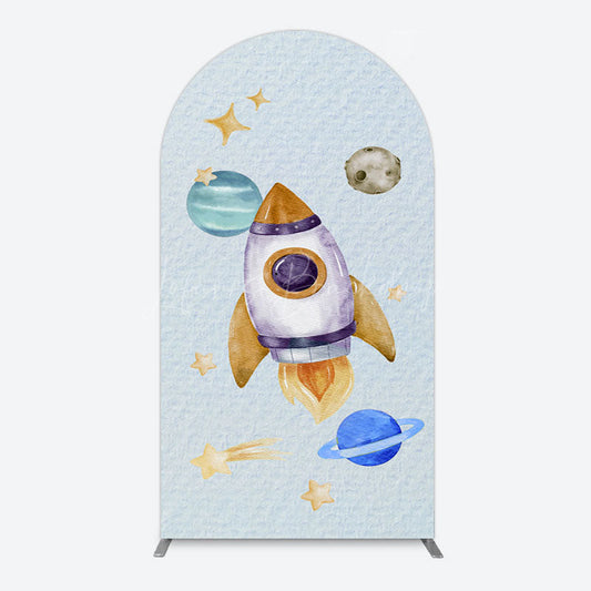 Lofaris Cartoon Starry Sky Rocket Birthday Arch Backdrop