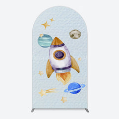 Lofaris Cartoon Starry Sky Rocket Birthday Arch Backdrop