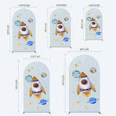 Lofaris Cartoon Starry Sky Rocket Birthday Arch Backdrop