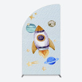 Lofaris Cartoon Starry Sky Rocket Birthday Half Moon Arch Backdrop