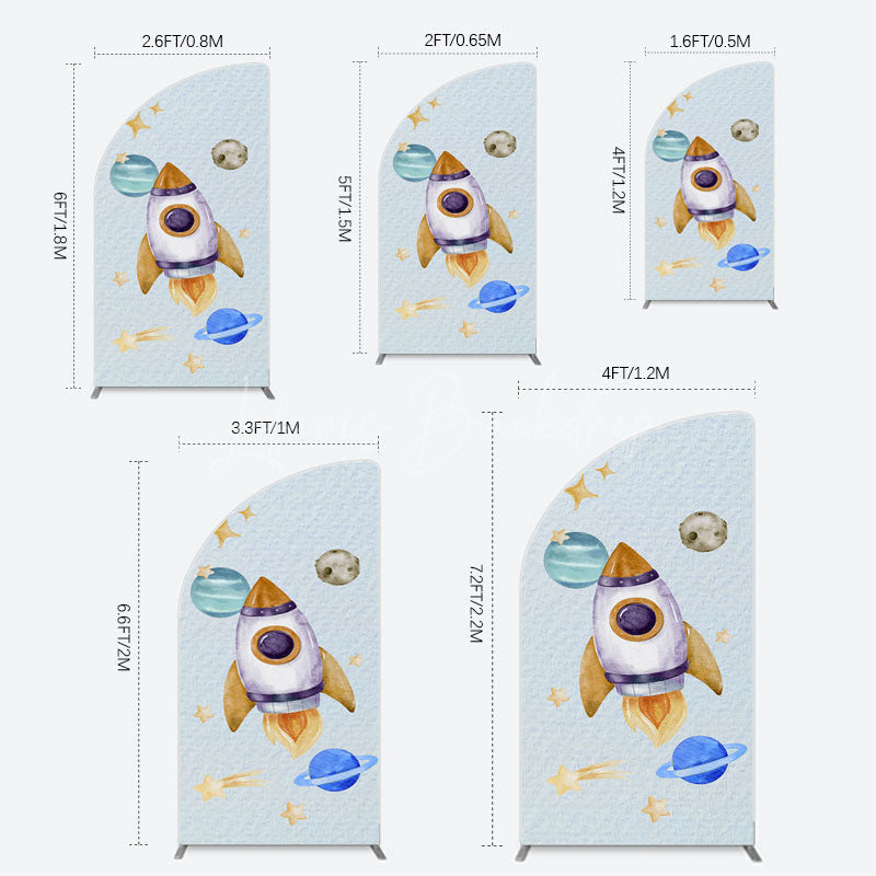 Lofaris Cartoon Starry Sky Rocket Birthday Half Moon Arch Backdrop