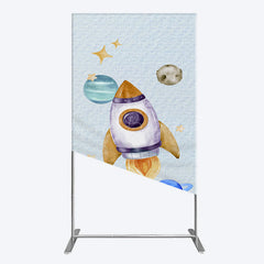 Lofaris Cartoon Starry Sky Rocket Birthday Rectangle Backdrop