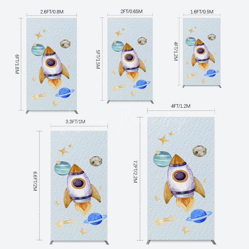 Lofaris Cartoon Starry Sky Rocket Birthday Rectangle Backdrop