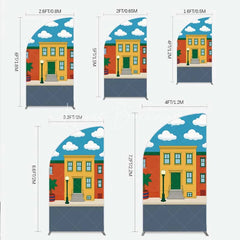 Lofaris Cartoon Street and House Half Moon Arch Backdrop Neighborhood Building Photography Background