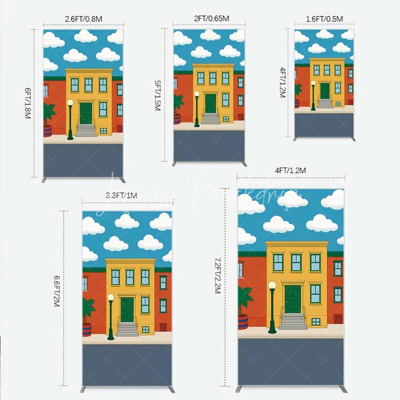 Lofaris Cartoon Street and House Rectangle Backdrop Neighborhood Building Photography Background
