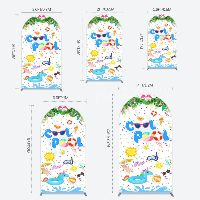 Lofaris Cartoon Summer Pool Party Birthday Arch Backdrop