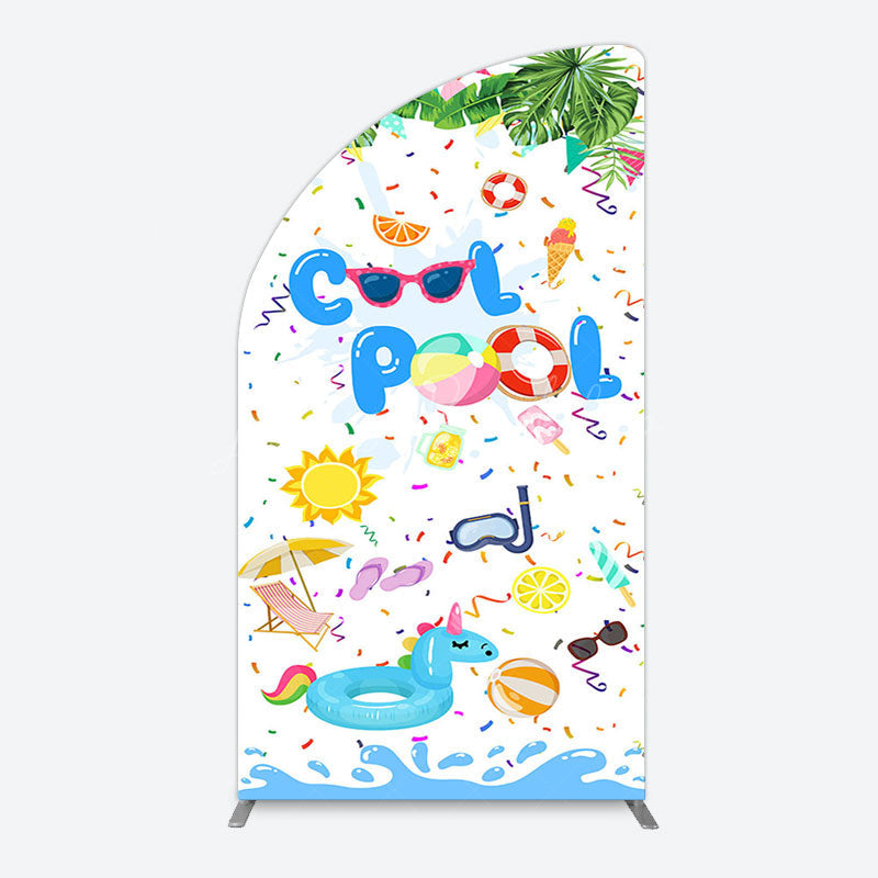 Lofaris Cartoon Summer Pool Party Birthday Half Moon Arch Backdrop
