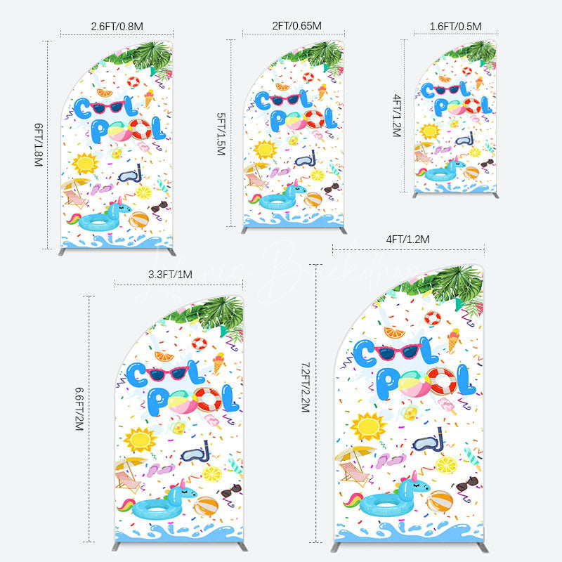 Lofaris Cartoon Summer Pool Party Birthday Half Moon Arch Backdrop