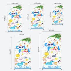 Lofaris Cartoon Summer Pool Party Birthday Half Moon Arch Backdrop
