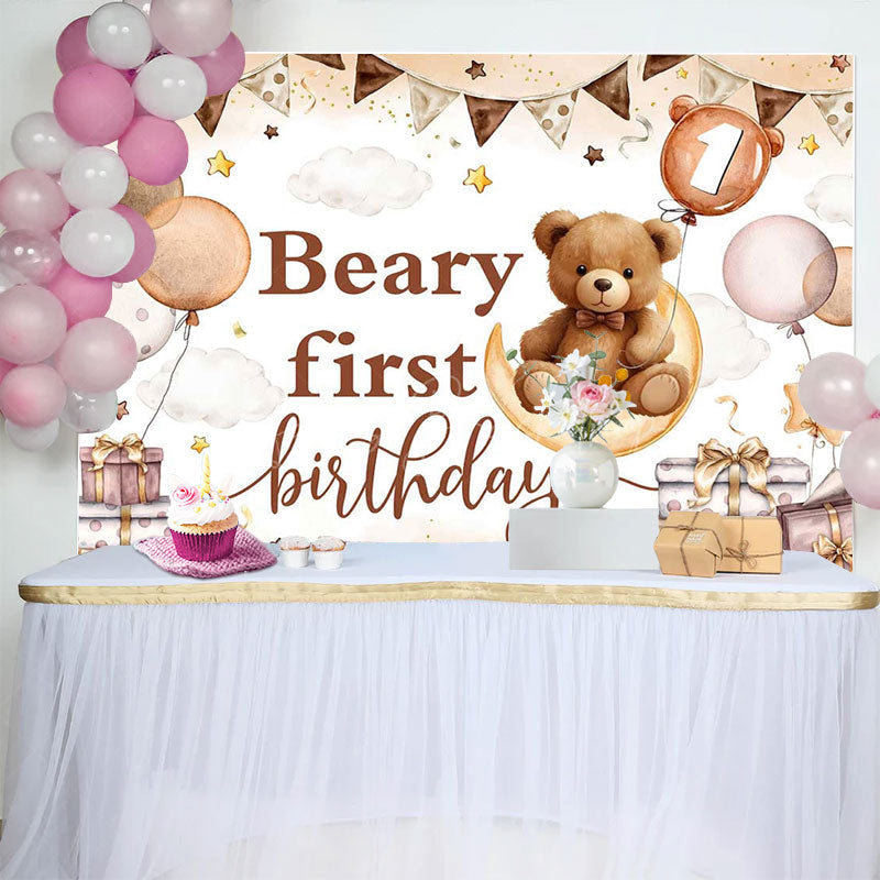 Lofaris Cartoon Sweet Teddy Beary First Birthday Backdrop
