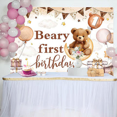 Lofaris Cartoon Sweet Teddy Beary First Birthday Backdrop